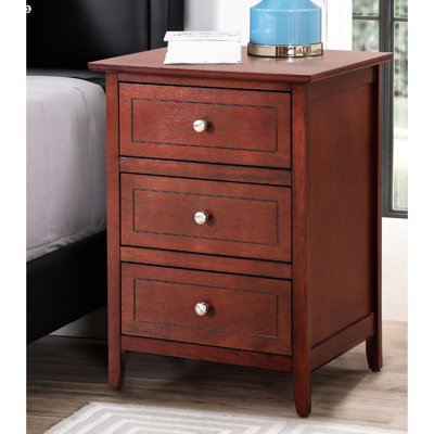 Chambre à coucher Table de chevet transitionnelle en cerisier - 25 po de hauteur x 19 po de largeur et 15 po de profondeur avec 3 tiroirs de rangement spacieux pour une utilisation quotidienne