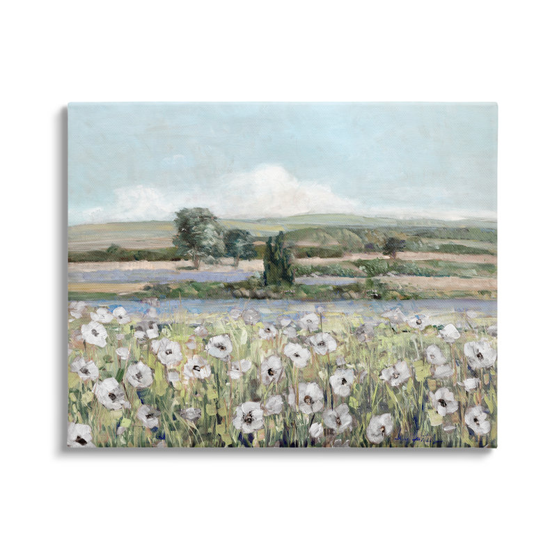 Vue de ruisseaux à fleurs champêtres, campagne, par Sally Swatland, H 24 po x l 30 po x P 1,5 po, Toile tendue
