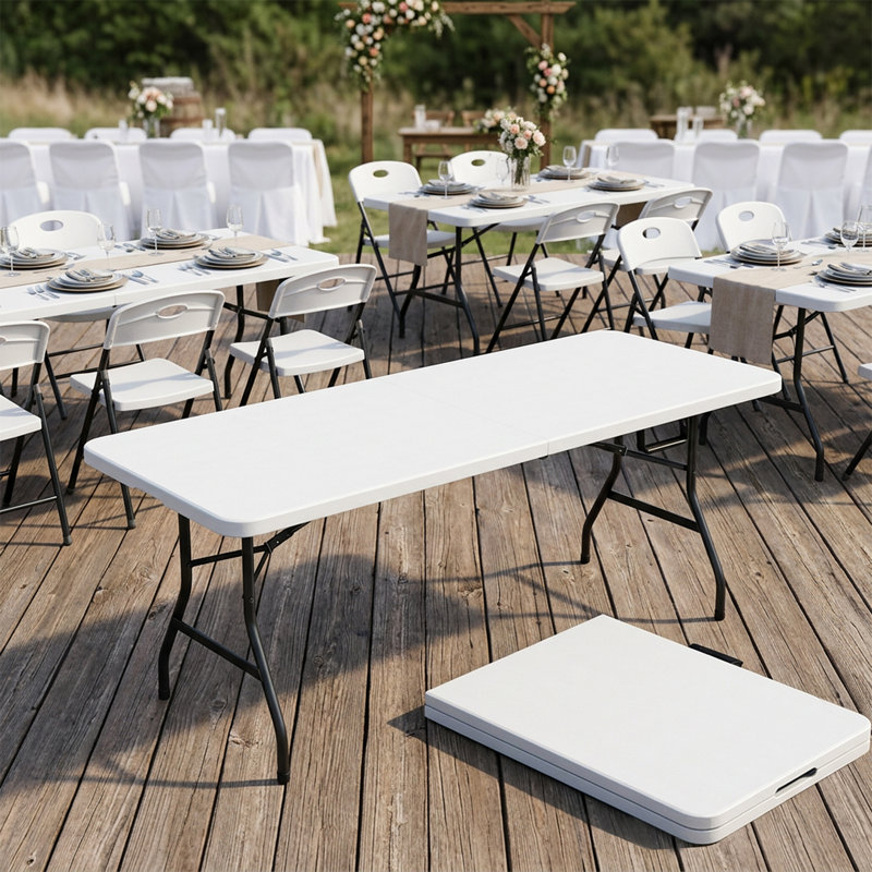 Table pliante robuste en plastique 72 po, table pliante portative robuste avec poignée de transport, table intérieure et extérieure multifonctionnelle pour une utilisation quotidienne à la maison et commerciale