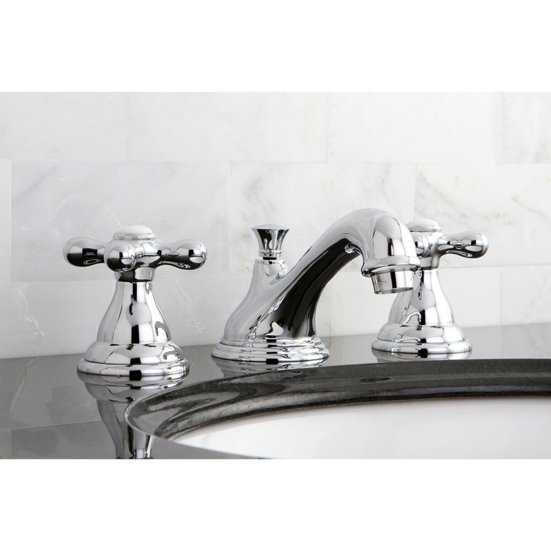 Kingston Brass Royale Two-Handle 3-Hole Deck Mount Widespread Bathroom Faucet with Brass Pop-Up Drain, Polished Chrome