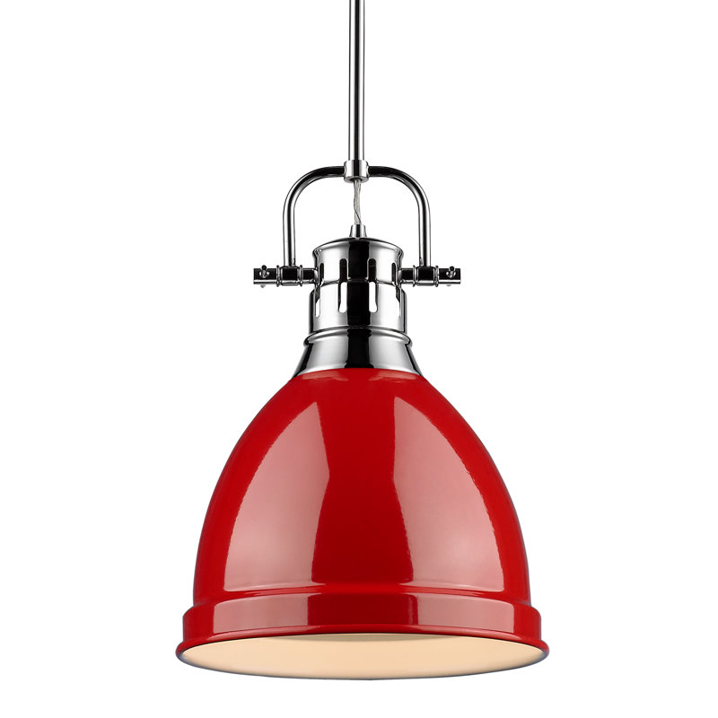 Luminaire suspendu unique / remarquable à 1 lumière Ruthie sans accents de matériau secondaire ou d'accent, Rouge, Chrome