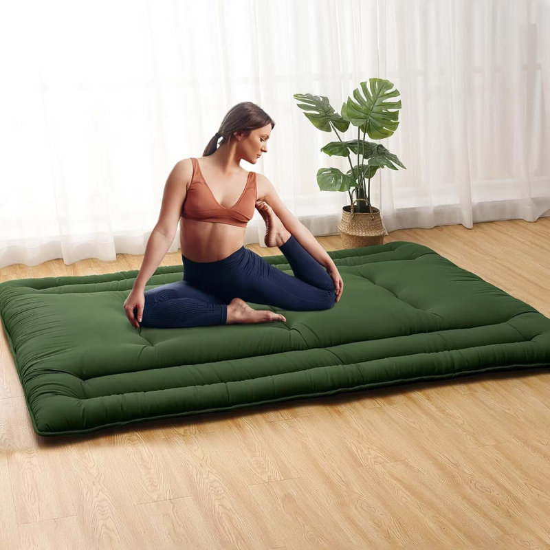 Matelas de futon japonais pliable pour matelas pliant, Double, Vert d’armée