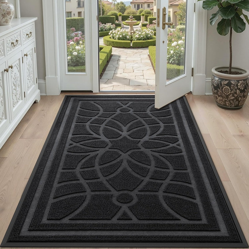 Heavy Duty Black Outdoor Door Mat, Non Slip Front Entryway Rug