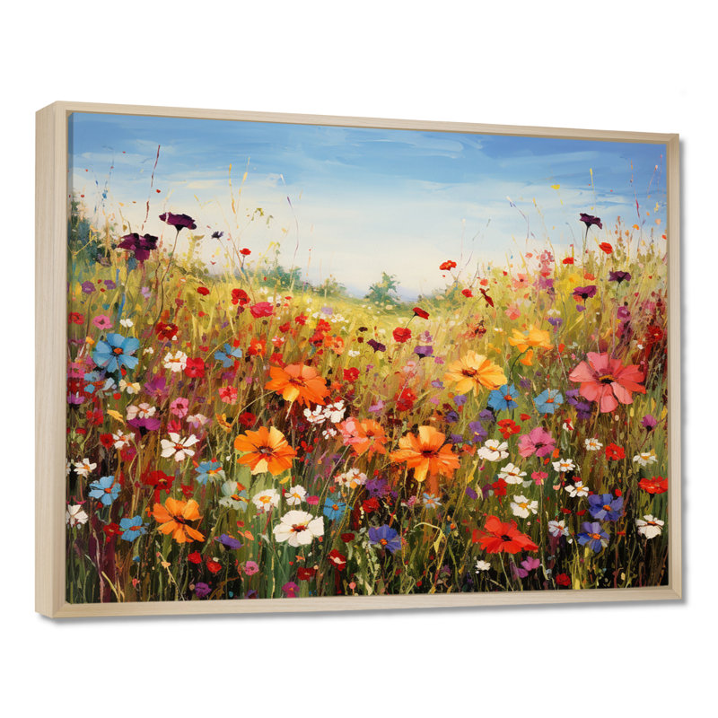 Colorful Wildflowers Meadow Blooms I Canvas Painting Print, 24" H x 32" W, Maple, Floater Framed Print