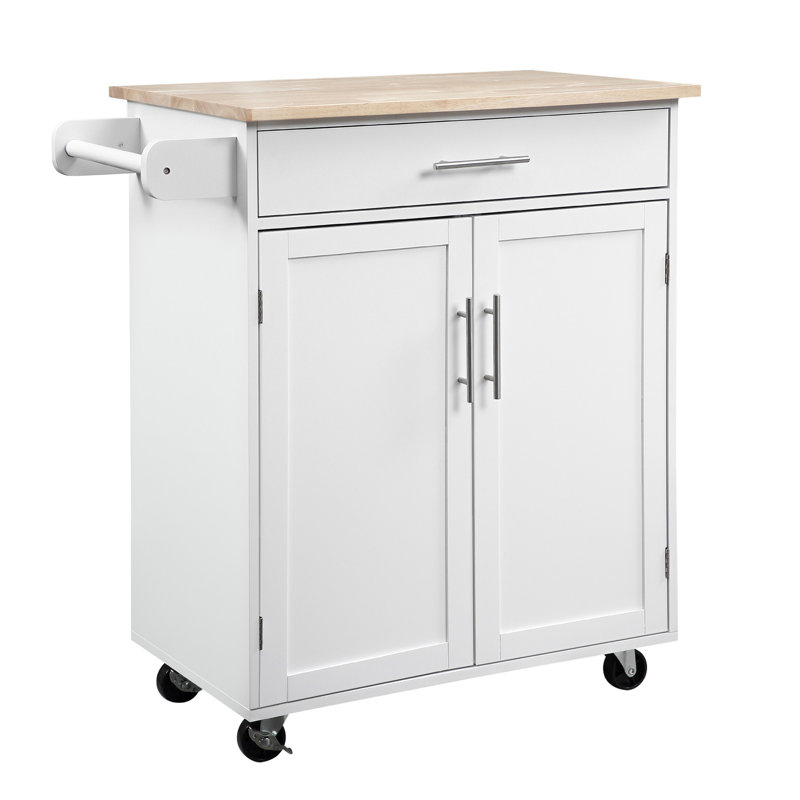 HOMCOM Kitchen Island Cart Rolling Trolley Cart With Drawer, White