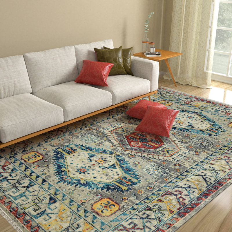 Tapis argenté en laine noué à la main Southwestern, Rectangle 2 pi x 3 pi