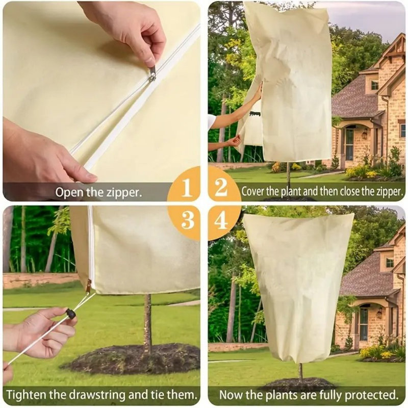 2 Pack Winter Freeze Protection Plant Cover with zip drawstring, reusable, Green