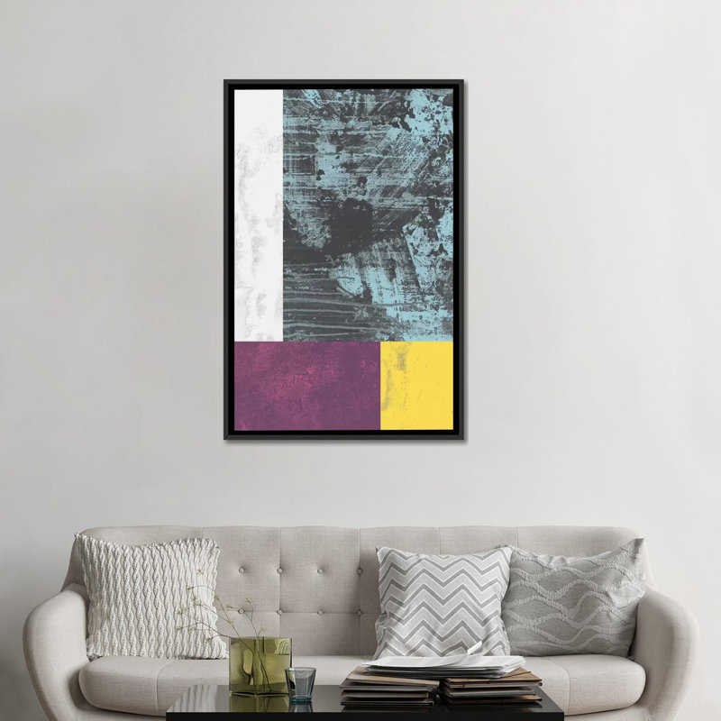 « geometric », impression sur toile tendue, H 26 po x l 18 po x P 1,5 po, Toile avec cadre noir, Pas de tapis