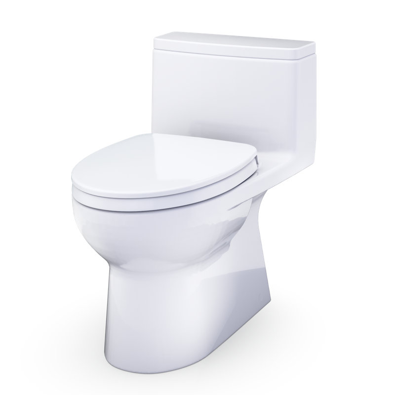 TOTO Redington One-Piece Elongated 1.28 GPF WASHLET+ and Auto Flush Ready Universal Height Toilet with CEFIONTECT and SS124 SoftClose Seat, Cotton White - MS672124CEFG#01