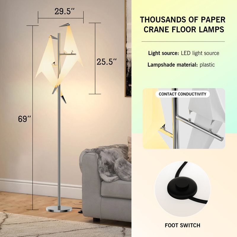  68.9" 2-Bird Silver LED Novelty Floor Lamp with Outlet