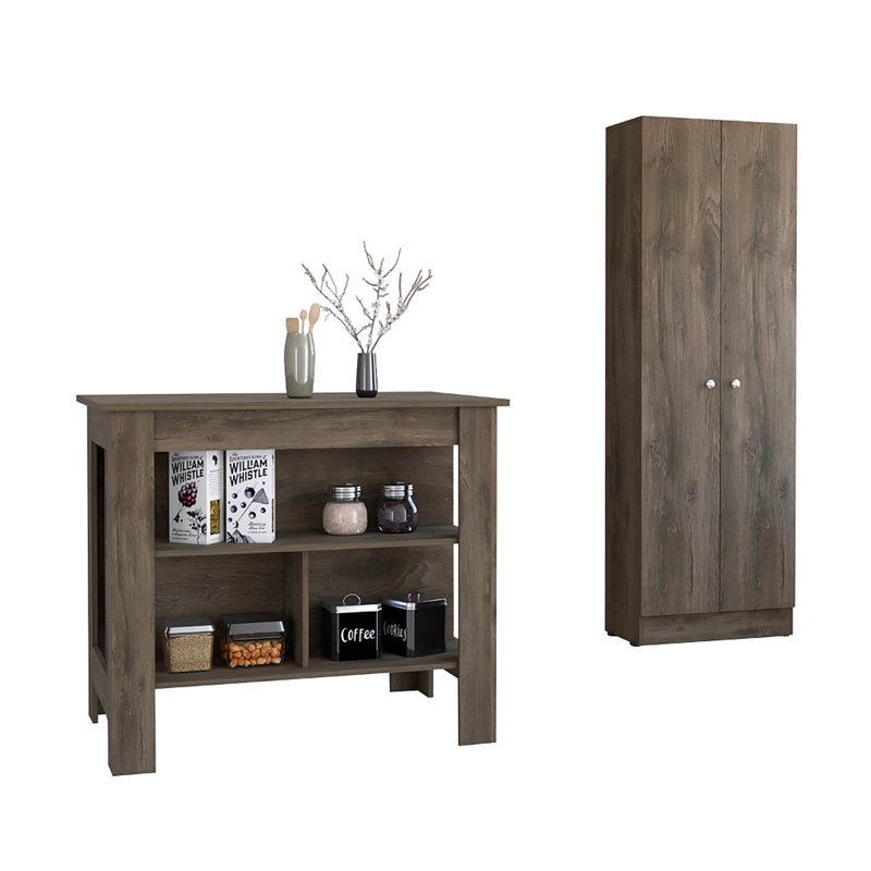 Ensemble de cuisine à 2 tablettes, 2 îlots et garde-manger brun foncé et onyx Roblar
