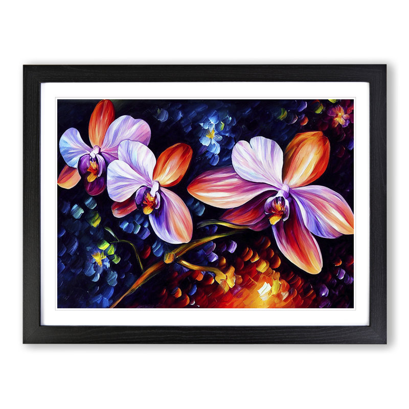 Orchid Flower Painting Vol.2 Abstract - Single Picture Frame Print, 46cm H x 64cm W, Black