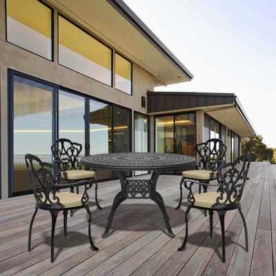 5-Piece Set Of Cast Aluminum Patio Furniture With  Cushions and Round Table