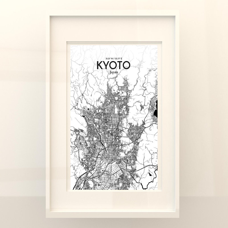 Kyoto City Map In Ink - No Frame Print, 17cm H x 11cm W x 0.05cm D