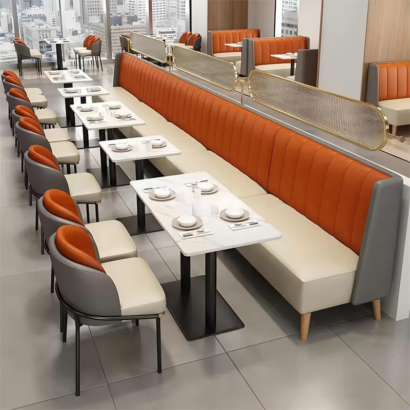 Ensemble de 2 banquettes restaurant en similicuir, Orange / gris / beige