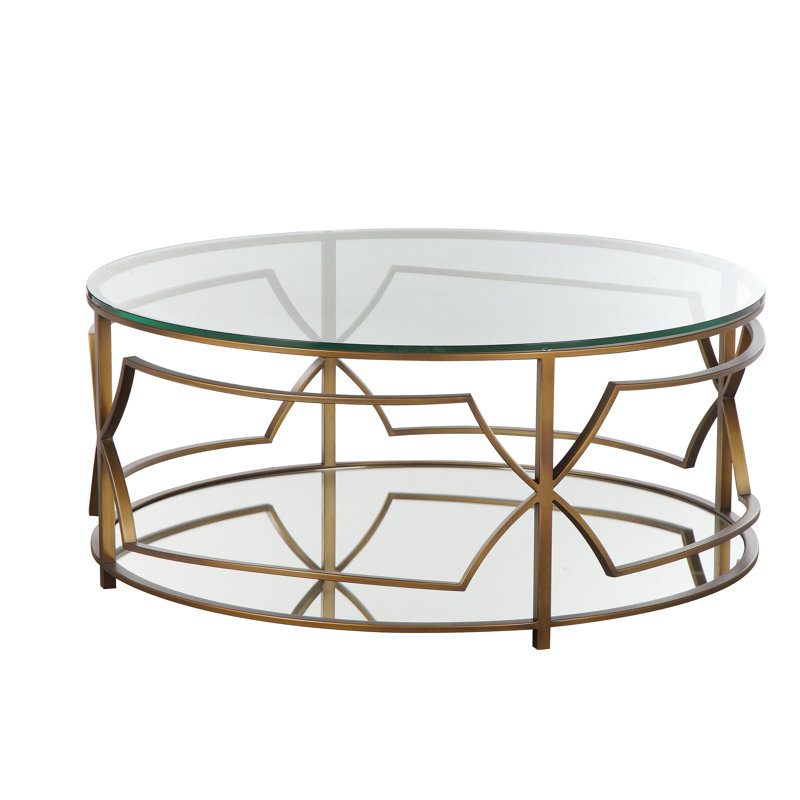 Edwards Glass Top Single Coffee Table, Brass