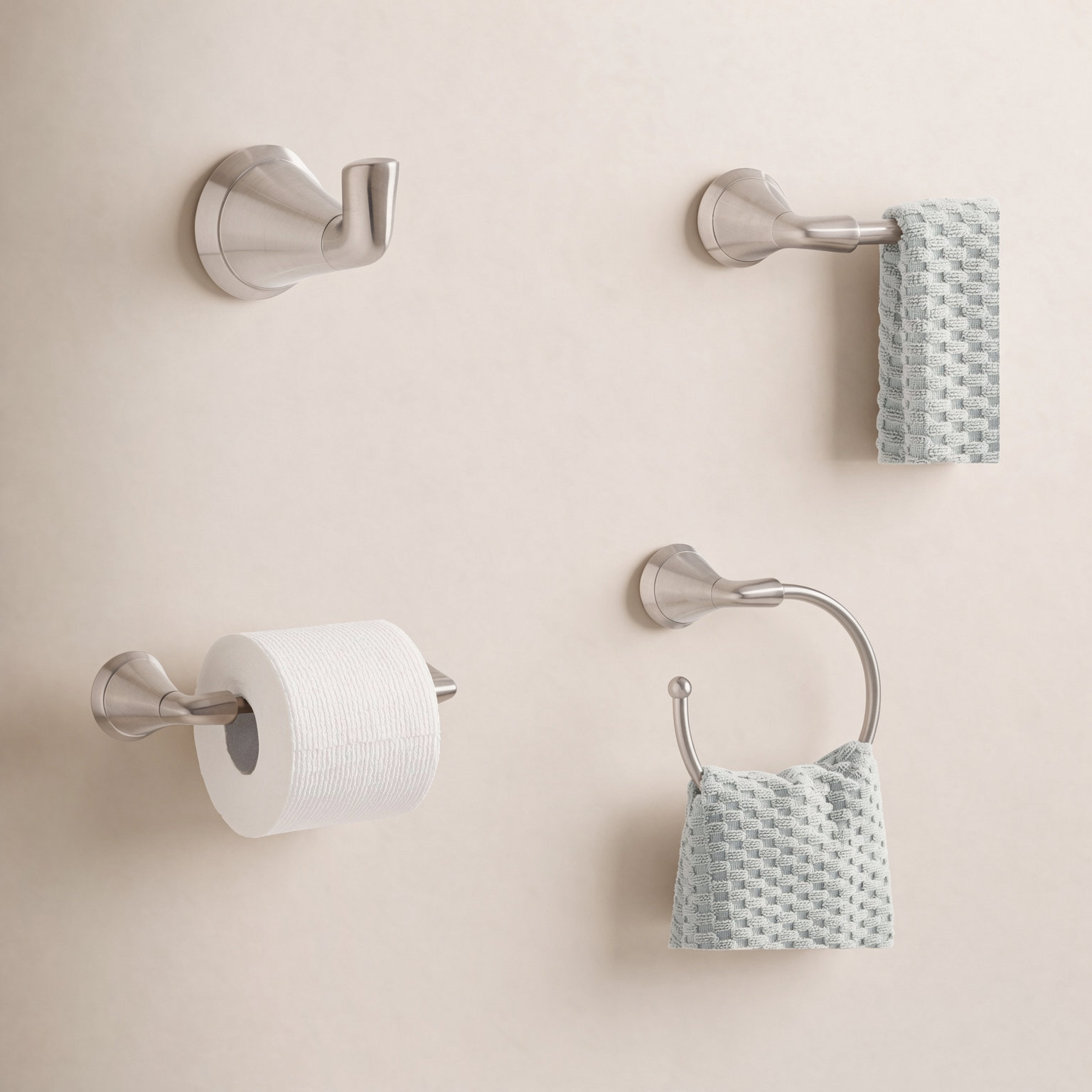 Provincetown 4-Piece Bathroom Hardware Set, Brushed Nickel