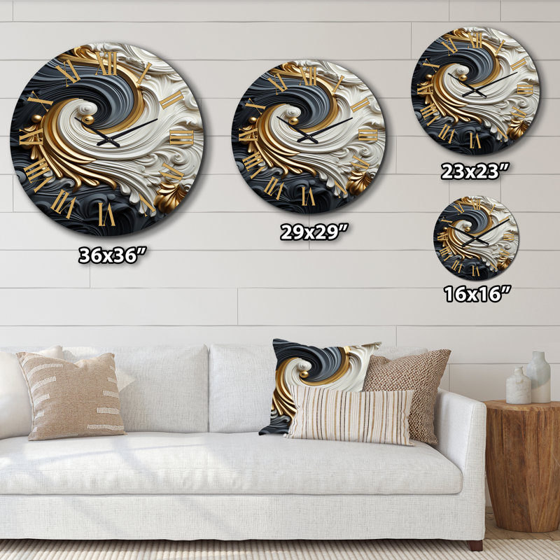 Horloge murale spirale liquide or blanc et or, Grand
