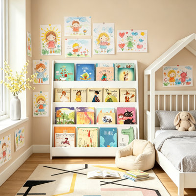 4-Tier Front Facing Kids Bookshelf, Toddler Book Display Storage Shelf for Bedroom, Playroom, Nursery & Classroom Organization