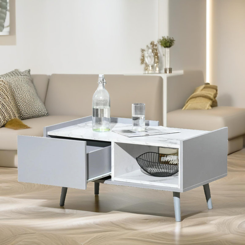 Ondreya Four Leg Coffee Table with Storage Compartment Living Room