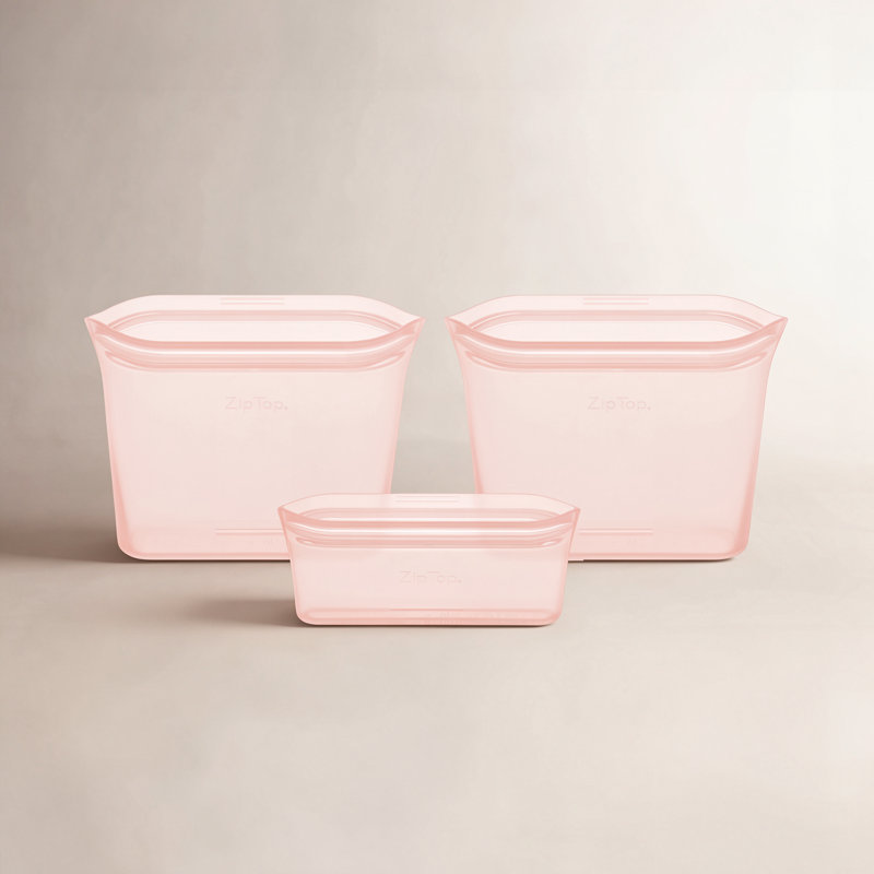Zip Top Reusable Food Storage Bags | 3 Bag Set [Peach]  | Microwave, Dishwasher and Freezer Safe, Peach