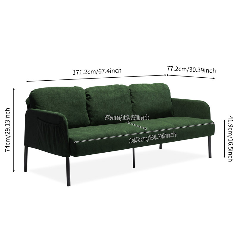 Canapé 3 places en tissu de polyester, Vert
