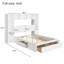 Lit plateforme en bois de pin avec table de chevet intégrée, armoire de rangement, bibliothèque, 3 tiroirs et 2 stations de recharge, plan d'extension de chambre à coucher tout-en-un, blanc-1883474449