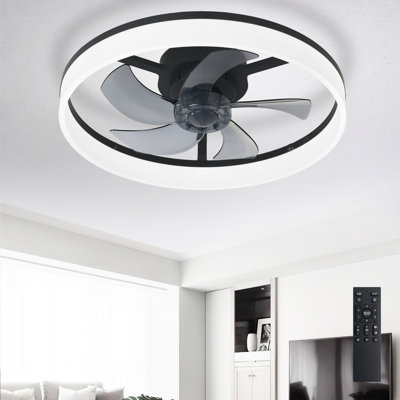 20" White Flush Mount Ceiling Fan with Light, Low Profile, App & Remote Control, 6-Speed Quiet DC Motor, Dimmable LED for Bedroom