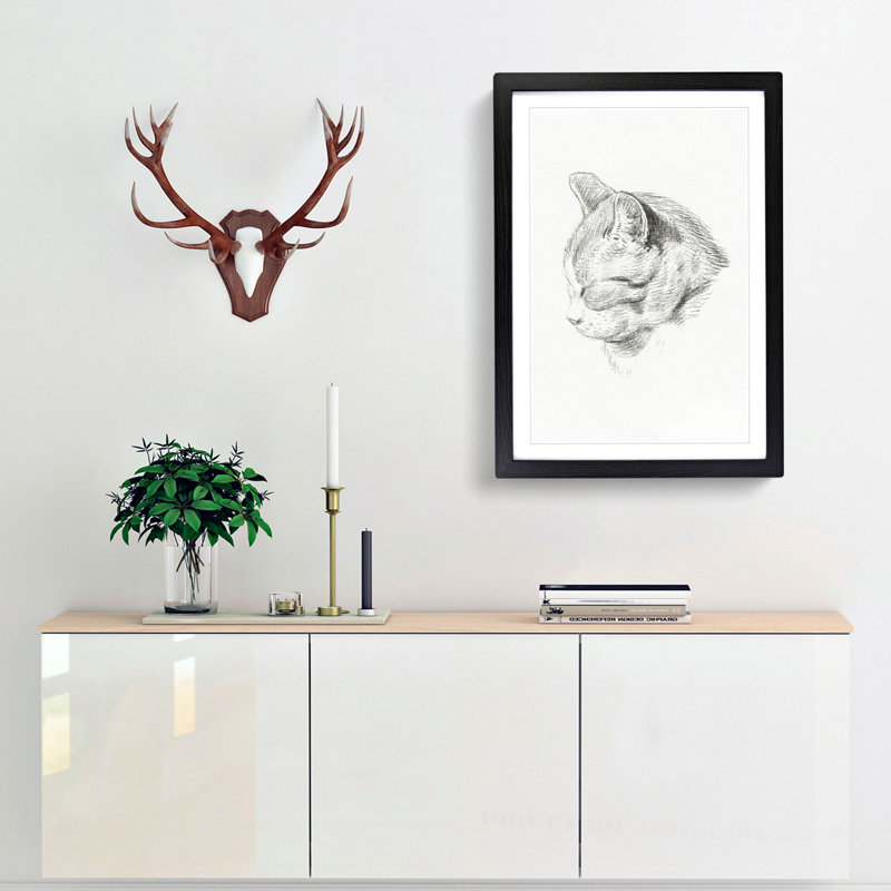 Sketch of a Cat by Jean Bernard - Picture Frame Drawing Print, Black Framed, 65cm H x 48cm W x 2cm D
