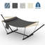 3.6m 2 Person Double Outdoor Hammock with Curved Wooden Spreader Bar, Dark Grey Hammock with Detachable Pillow Chains & T-Shaped Bracket, 204kg Weight Capacity-1818860334