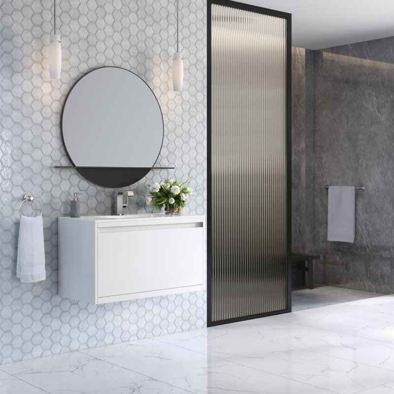 Mantova 31.5'' W Single Vanity, Glossy White, 31.5'' W, Charcoal Black