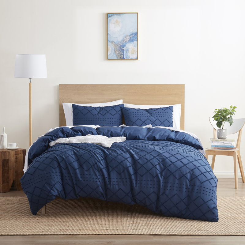 Ensemble de housse de couette Modern Boho, Housse de couette pour très grand lit et 2 très, Bleu marine
