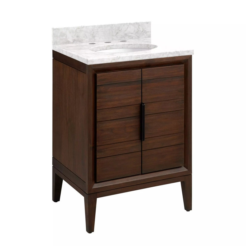 24" Aliso Single Bathroom Vanity Set with Oval Undermount Sink, 8" Widespread, Carrara Marble, Java