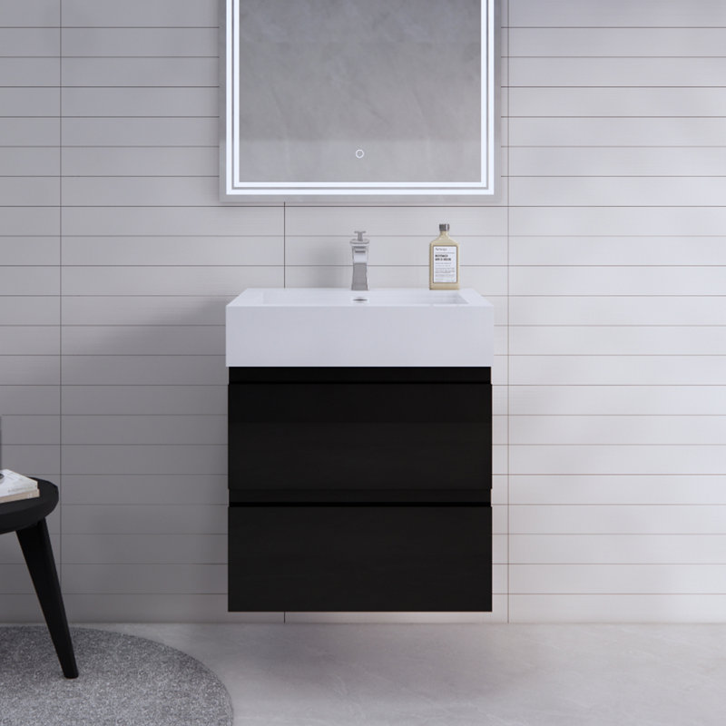 Babajide Bathroom Vanity with Acrylic Top, Glossy Black