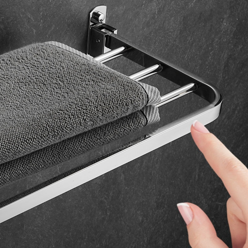 Porte-serviettes de bain pliable en acier inoxydable - Organisateur de salle de bain mural sans perçage