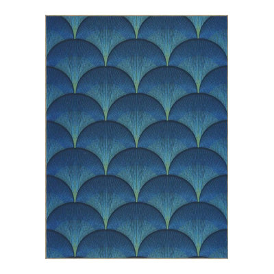 Blue Themed Abstract Shapes Detailed Woven Base Modern Decorative Machine Washable Area Rug