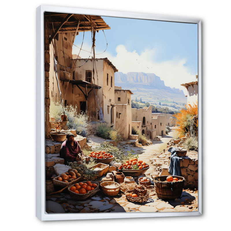 Tribu africaine, marché berbère II - reproduction sur toile, H 32 po x l 16 po x P 1 po, Toile encadrée flottée blanche