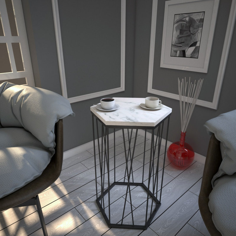 Table de bout Afia, Blanc / Gris