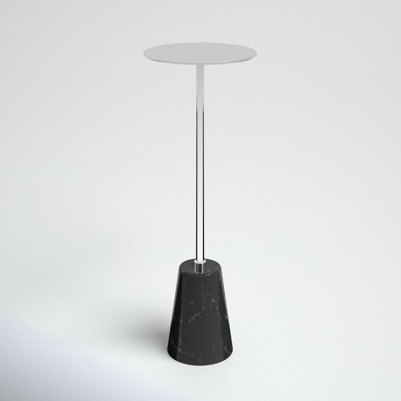 Maisel Metal and Marble Pedestal End Table, Black, Silver