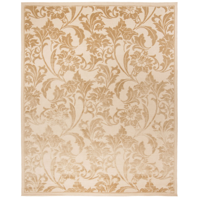 Claussen Floral Hand Knotted Wool Cream Area Rug, Rectangle 8' x 10'