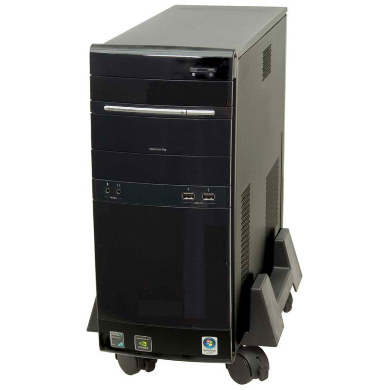 Black Mobile CPU Tower Stand with Locking Casters