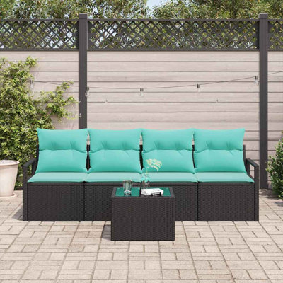  Ensemble de canapé de jardin 5 pièces noir et turquoise 55 x 55 x 37 cm
