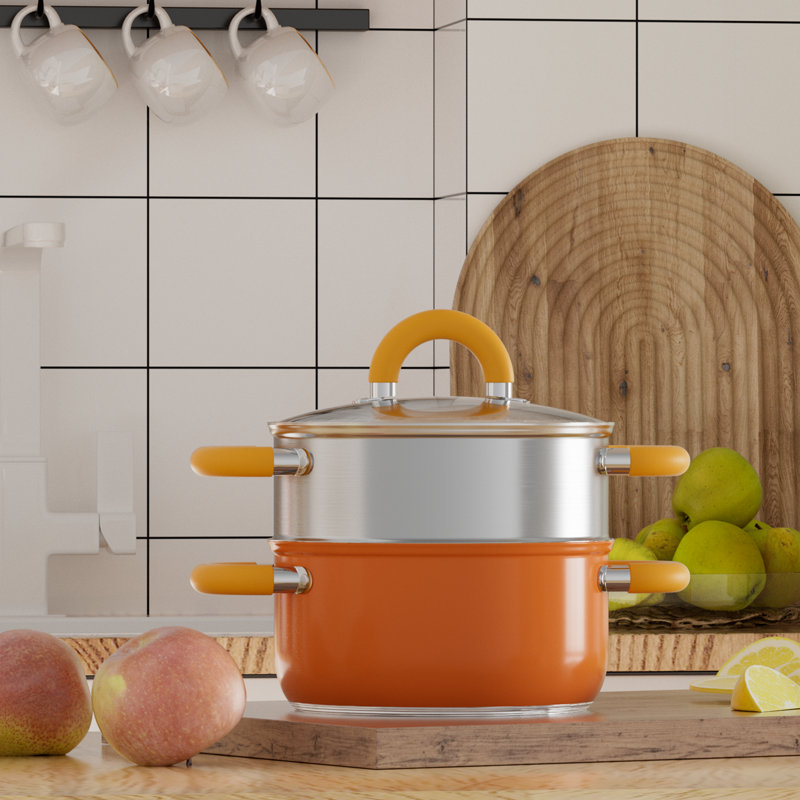 Cuiseur à vapeur de 4 pintes pour la cuisson, marmite à légumes, marmite en acier inoxydable avec couvercle et panier à vapeur, compatible avec toutes les cuisinières, va au lave-vaisselle