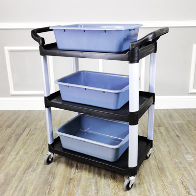 Foodservice Cart 330lbs Capaticy 3 Shelf Utility Cart Push Transfer Storage Tray Mobile Tool Bus