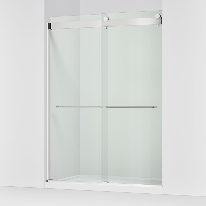 Porte de douche à dérivation de l 54 à 60 po x H 80 1/4 po Stoneridge avec verre transparent de 3/8 po d'épaisseur, Argent