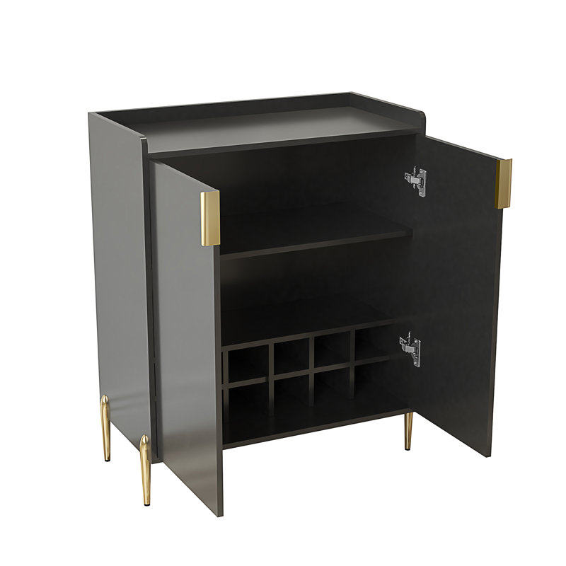 Armoire à vin 2 portes avec porte-bouteilles et tablette de rangement réglable, Noir