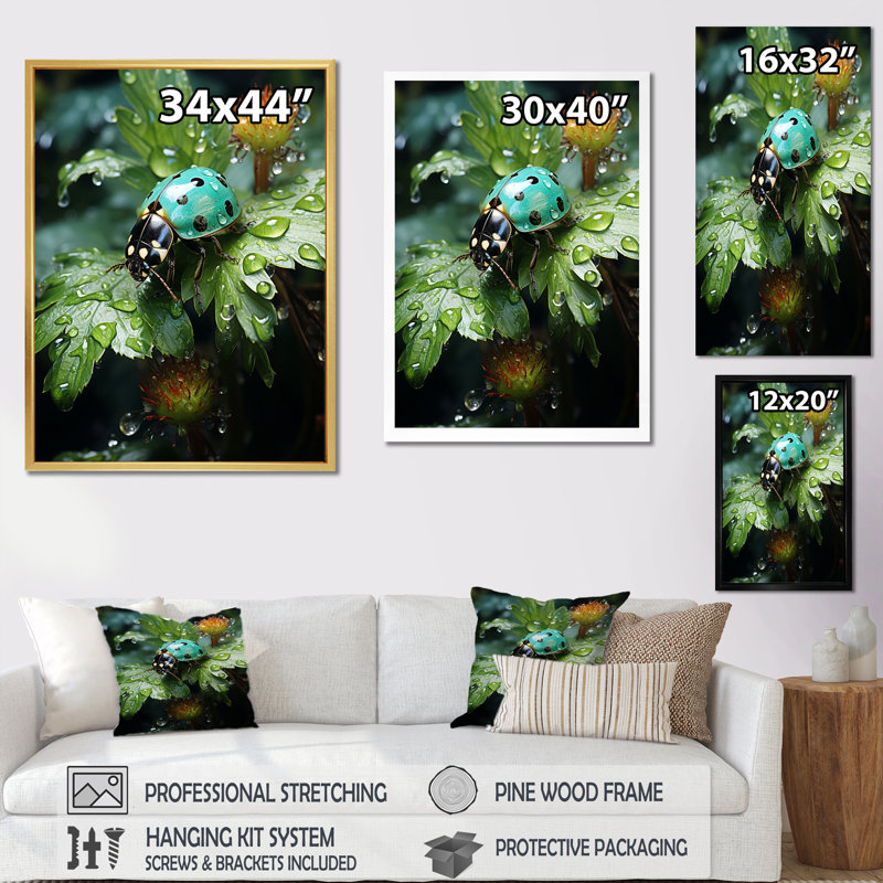 «Emerald Ladybug Garden Garden», reproduction sur toile encadrée, H 40 po x l 30 po x P 1,5 po, Cadre doré simple