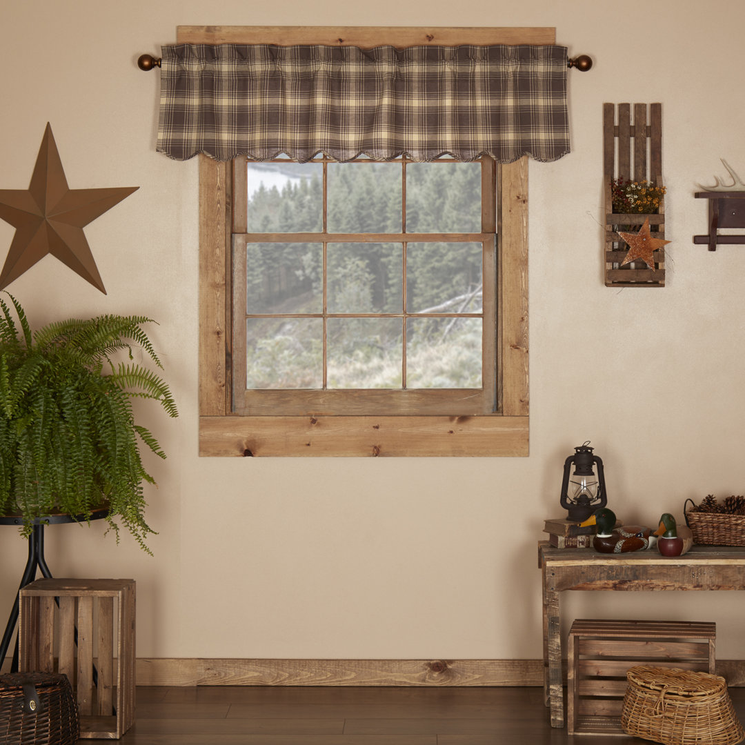 Castlekeep Plaid Cotton Tailored Window Valance in Woodland Brown/Khaki Loon Peak® 