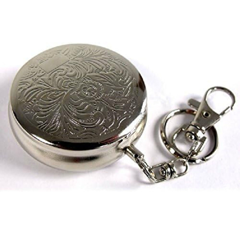 Stainless Steel Portable Pocket Circular Ashtray Key Chain With Cigarette Snuffer