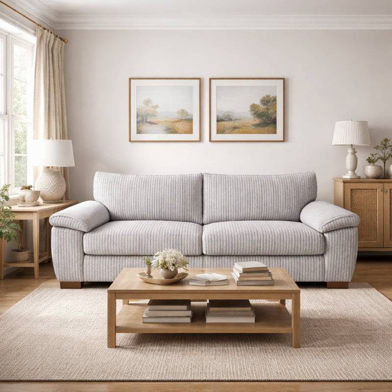 5 Seater Corduroy Sofa, Silver